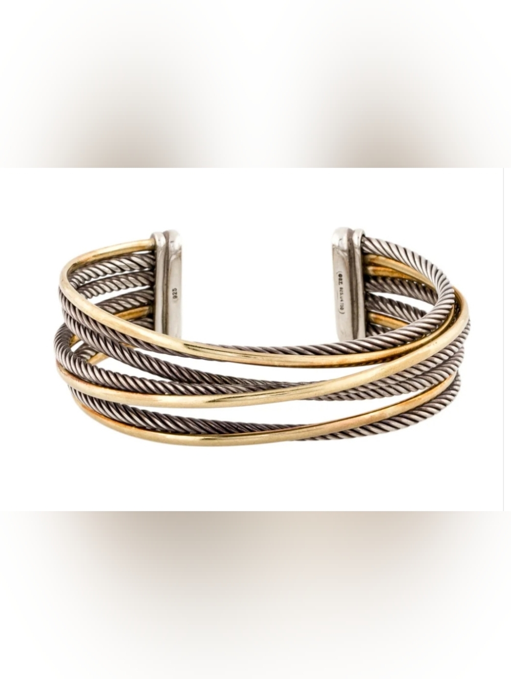 David Yurman Sterling Silver and 18k  Yellow Gold Twisted Cable Cuff Bracelet